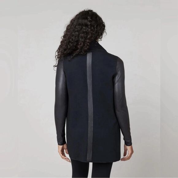 Spanx Drape Front Jacket Womens XL Blac Ponte Faux Leather Sleeves 50176R - Picture 9 of 11